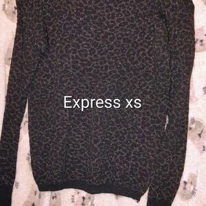 Express Black Metallic Leopard Print Long Sleeve Sweater